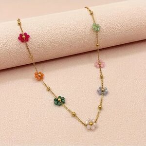 COPY - Multicolored Floral Beaded Choker Style Necklace